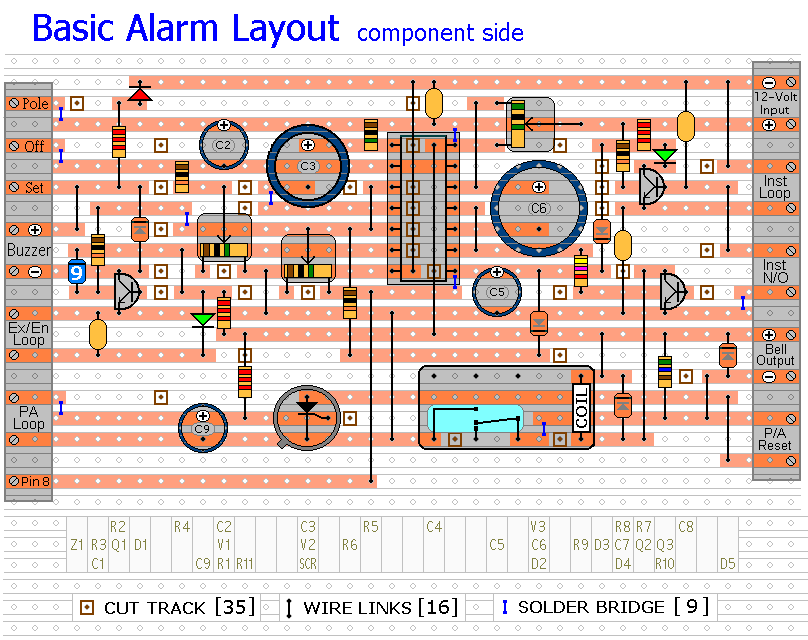 Veroboard Layout of
The Basic Alarm