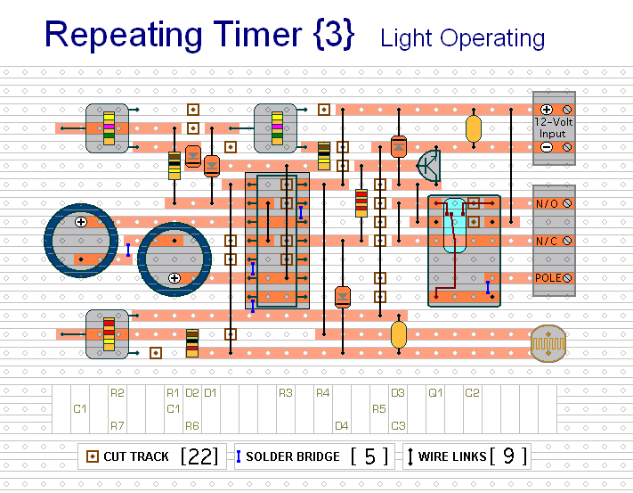 The Stripboard Layout For 
Repeating Timer No.3.