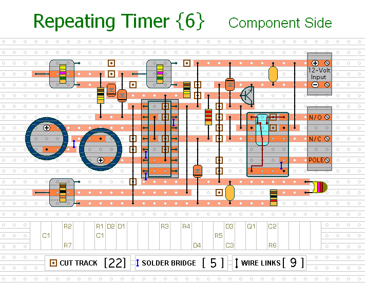 The Stripboard Layout For 
Repeating Timer No.6