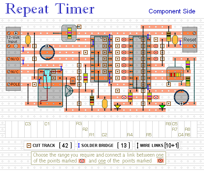 The Stripboard Layout For 
The Repeating Timer