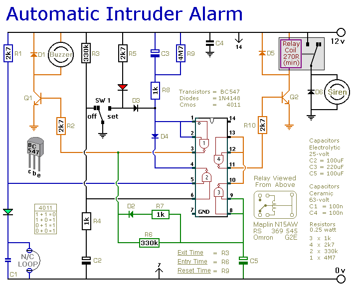 Circuit Diagram For 
DIY Burglar Alarm
