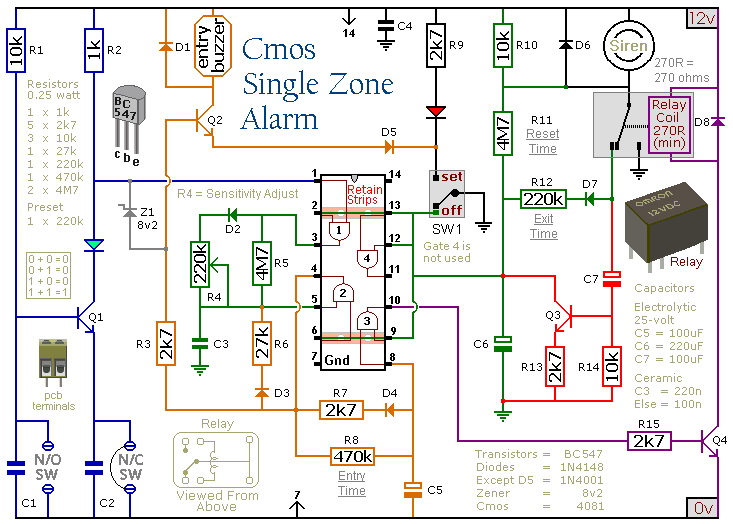 A Schematic Diagram Of 
A Cmos Based Single
Zone Burglar Alarm