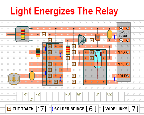 The Stripboard Layout For 
The Light Controlled Switch