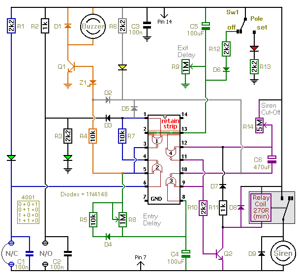 Circuit Diagram For A 
Multi-Zone Burglar Alarm