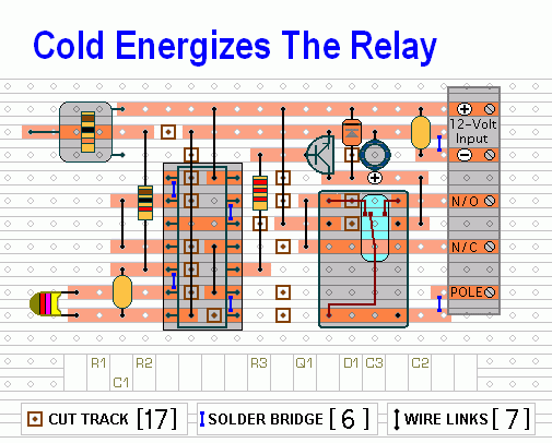 A Stripboard Layout 
For A Temperature 
Controlled Relay Circuit