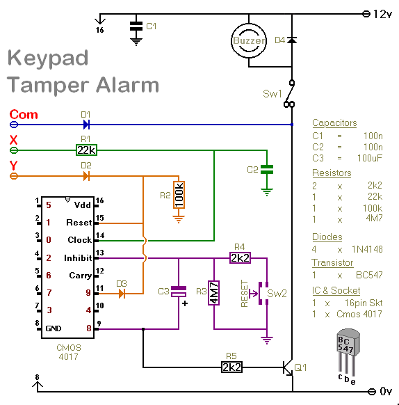 Circuit Diagram Of A 
Keypad Tamper-Alarm