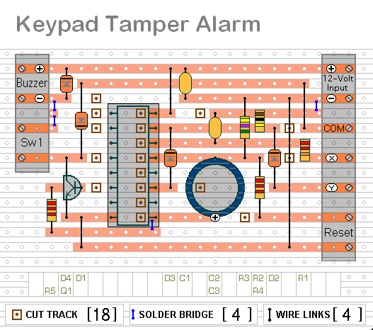 Veroboard Layout For 
The Keypad Tamper-Alarm
