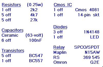 Parts List For The
Four-digit Keypad