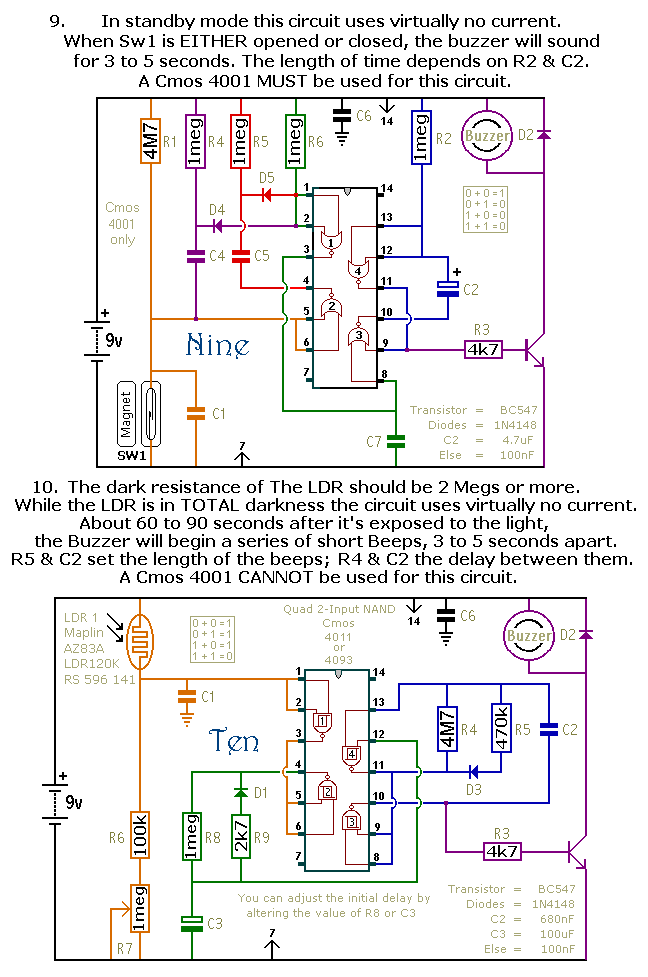 An Alarm Circuit With A Dual Trigger Function -
And A Light Operated Fridge Alarm Circuit