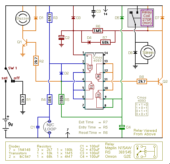 Circuit Diagram For A
Cmos 4093 Burglar Alarm