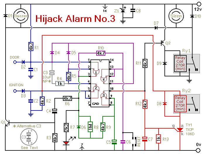 Circuit Diagram For 
Vehicle Hijack Alarm No.3