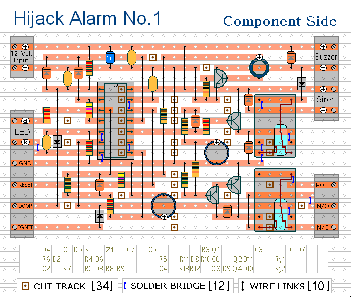 Veroboard Layout For 
The Hijack Alarm