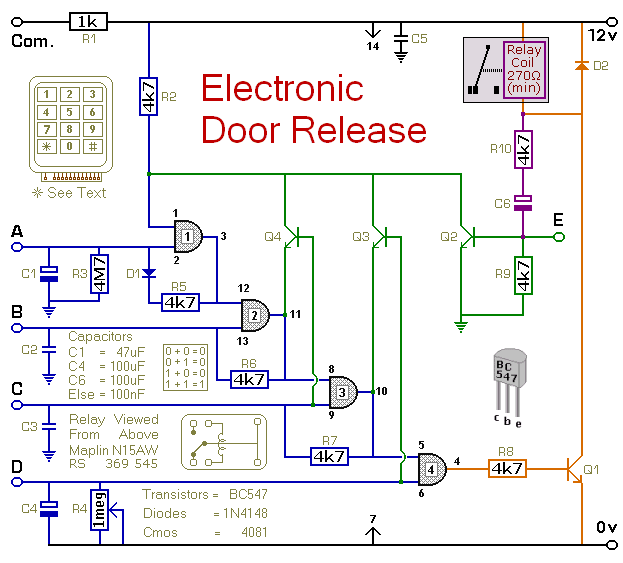 Circuit Diagram For 
A Keypad-Operated 
Door-Release Switch