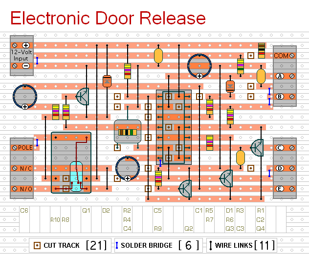 Veroboard Layout For 
The Code-Operated 
Door-Release Circuit