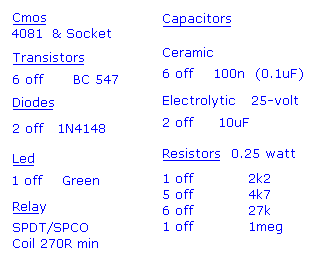 Parts List For The
Five-digit Keypad