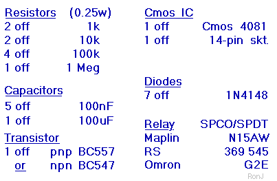 Parts List For The
Parallel Keypad