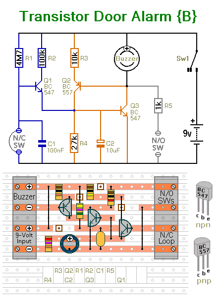 A Simple Battery-Powered 
Transistor Door-Alarm With 
An Enhanced Battery Life